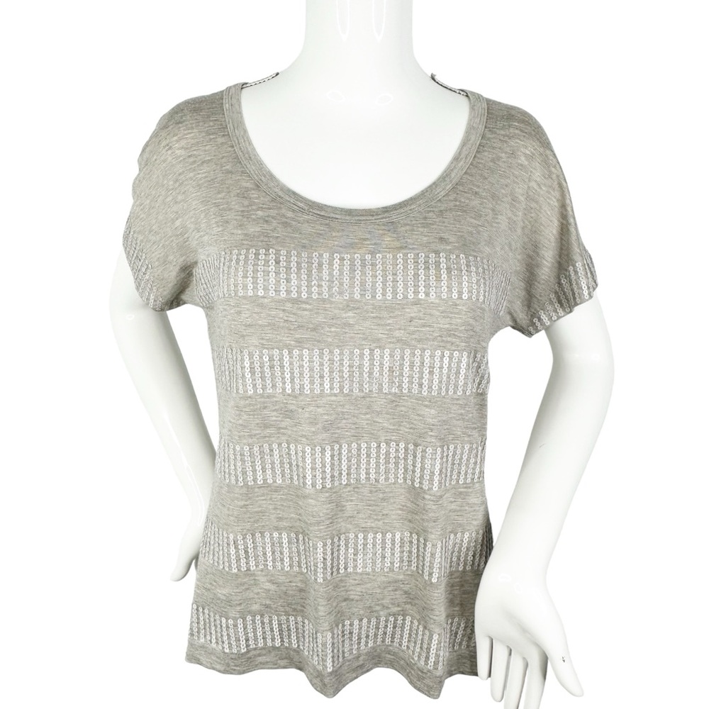 St. John Sequin Stripe Short Sleeve Drop Sleeve Tee Size Medium